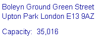 Text Box: Boleyn Ground Green Street 
Upton Park London E13 9AZCapacity:  35,016